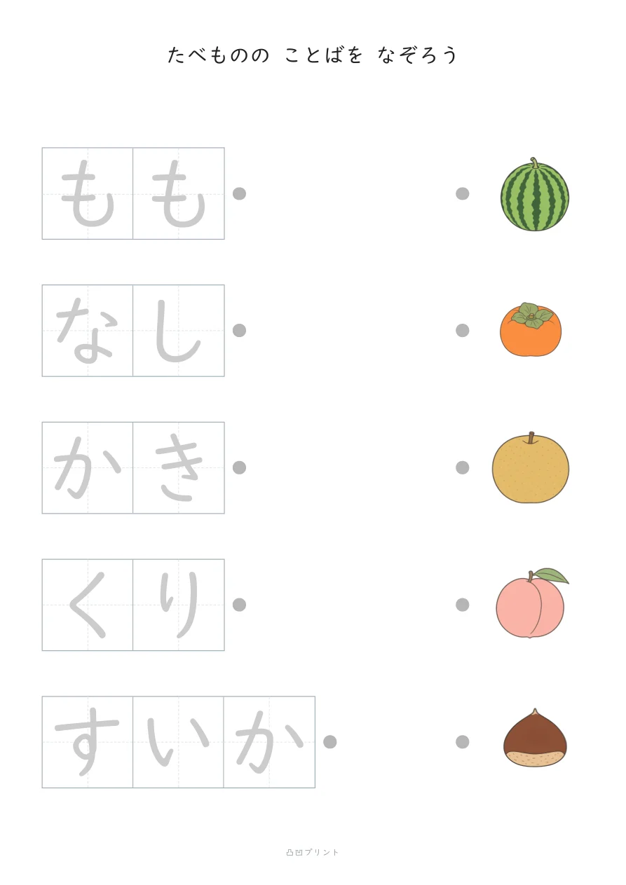 ひらがな なぞり書き｜たべもの①の見本