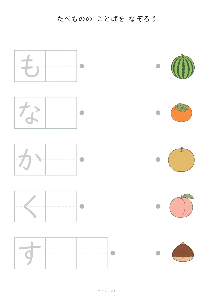たべもの①|さいしょの1文字だけ なぞるの見本